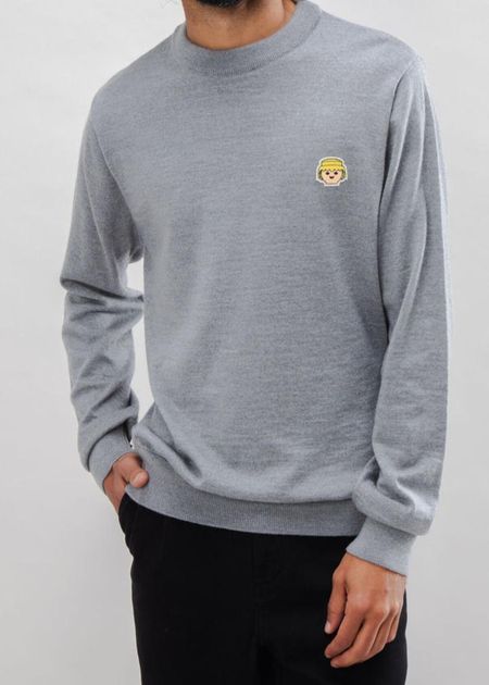 Pull en laine mérinos certifiée | gris "playmobil face wool sweater - grey melange"
