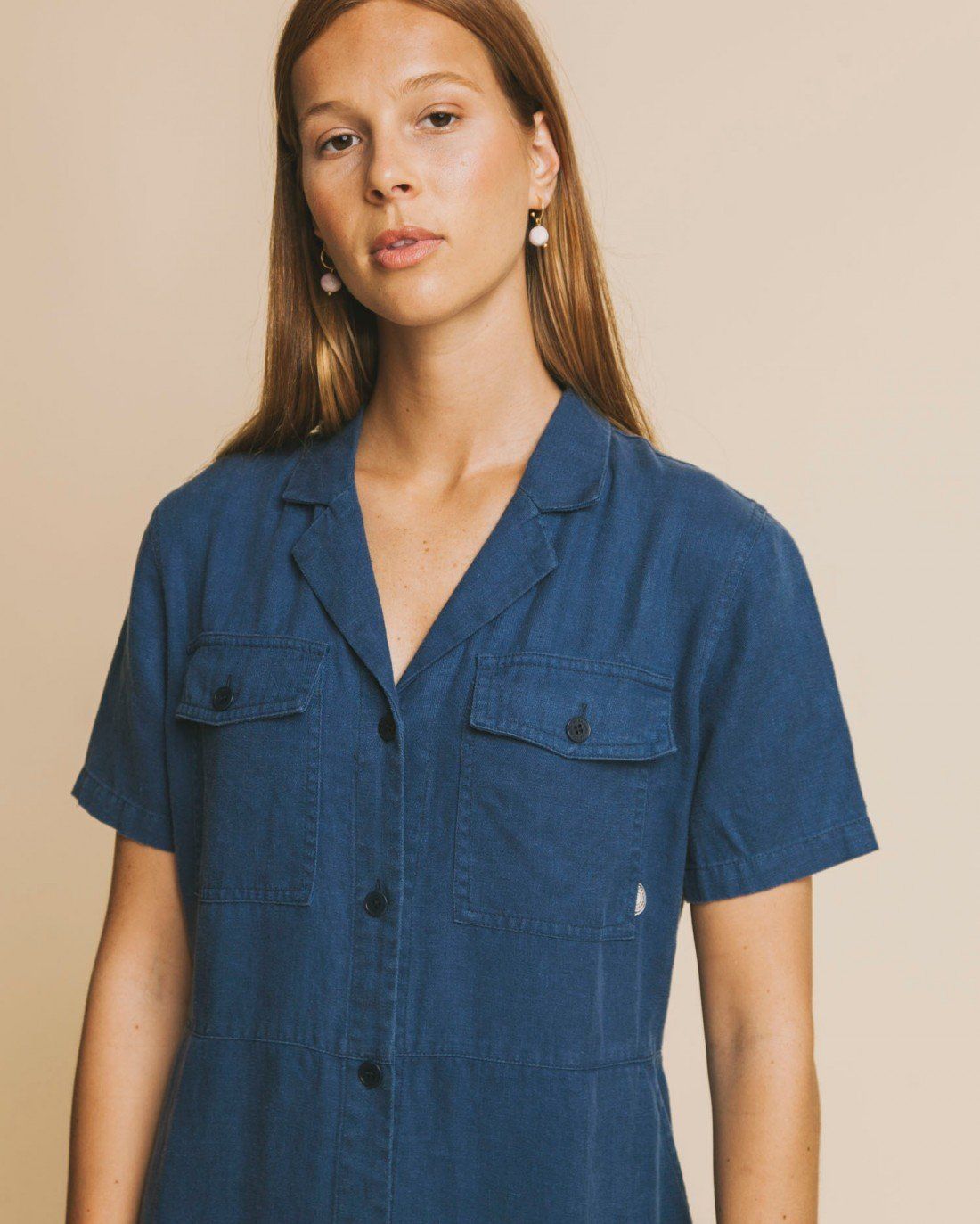 Robe bleu canard en chanvre, coton bio et tencel - karen, Thinking Mu, photo 3