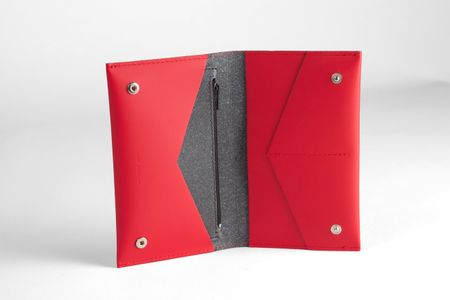 Portefeuille rouge en cuir recyclé - flat purse