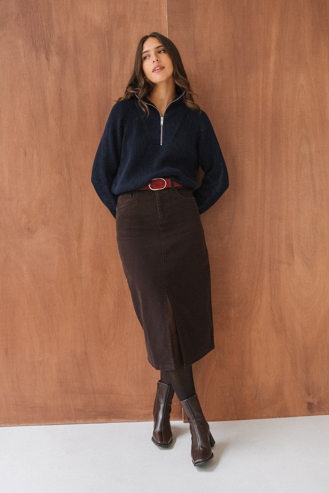 Jupe mi-longue twill en coton bio | marron "twill skirt - chocolate torte", Knowledge Cotton Apparel, photo 1