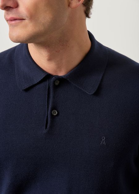 Pull polo en coton bio | marine "Knit longsleeve poloshirt - night sky", Armedangels, photo 2
