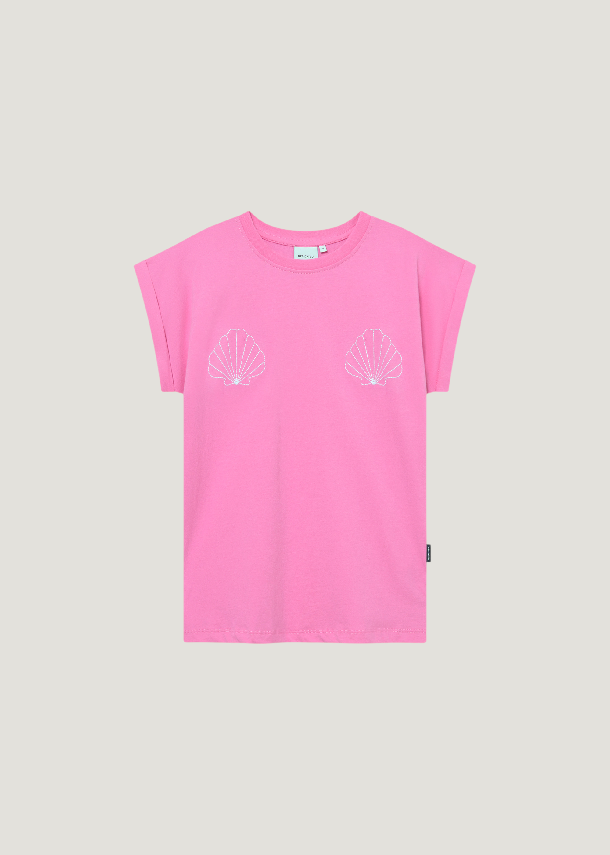 T-shirt brodé en coton bio | rose "t-shirt visby sea shells emb moonlite pink - moonlite mauve", Dedicated, photo 1