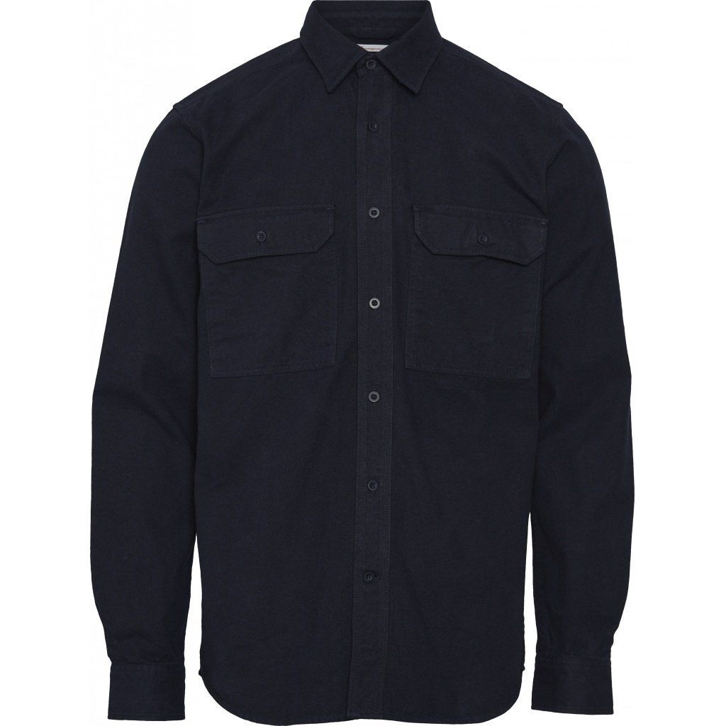 Surchemise manches longues marine effet moleskine en coton bio, Knowledge Cotton Apparel, photo 1