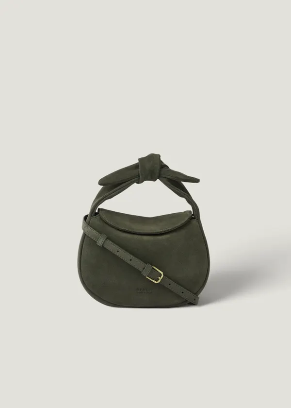 Sac à main/bandoulière en cuir suède certifié | vert "coco croissant moss suède", O My Bag