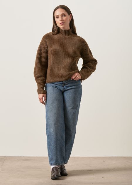 Pullover mit Stehkragen im Patentstrick aus zertifizierter Merinowolle | Schokolade, WeDressFair, Foto 3