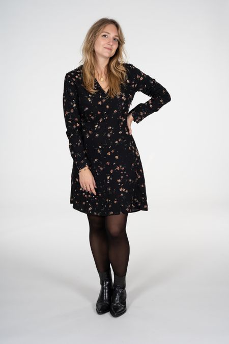 Robe midi noire fleurie en lenzing - ceylonaa wild blossom