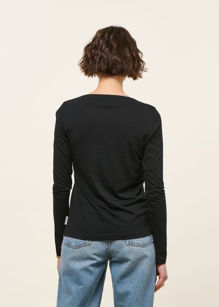 T-shirt manches longues col bateau en tencel | noir "boat neck longsleeve - black", Armedangels, photo 3