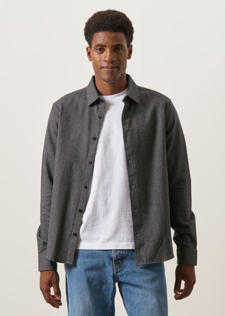 Chemise flannelle en coton bio | gris "dune regular flannel shirt 1073 dark grey melange"