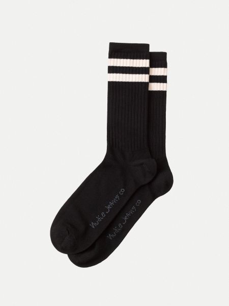 Chaussettes hautes à bandes blanches en coton bio | noir "amundsson sport socks black"