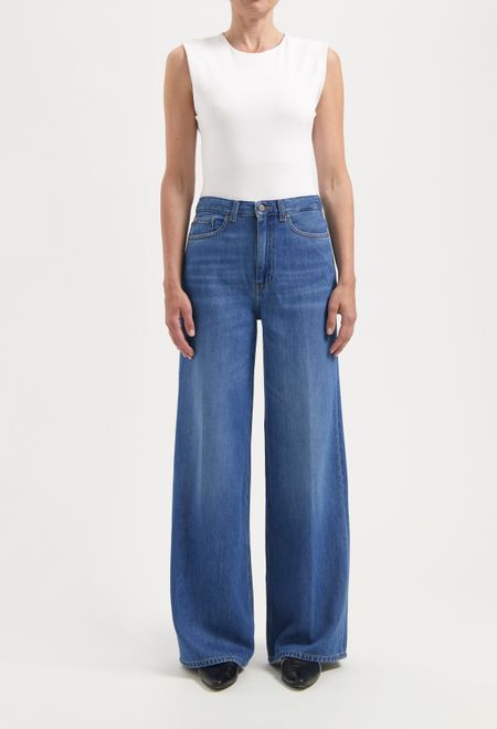 Jean ample fluide en coton bio et lin | bleu "sara high loose flow -" - Mud Jeans