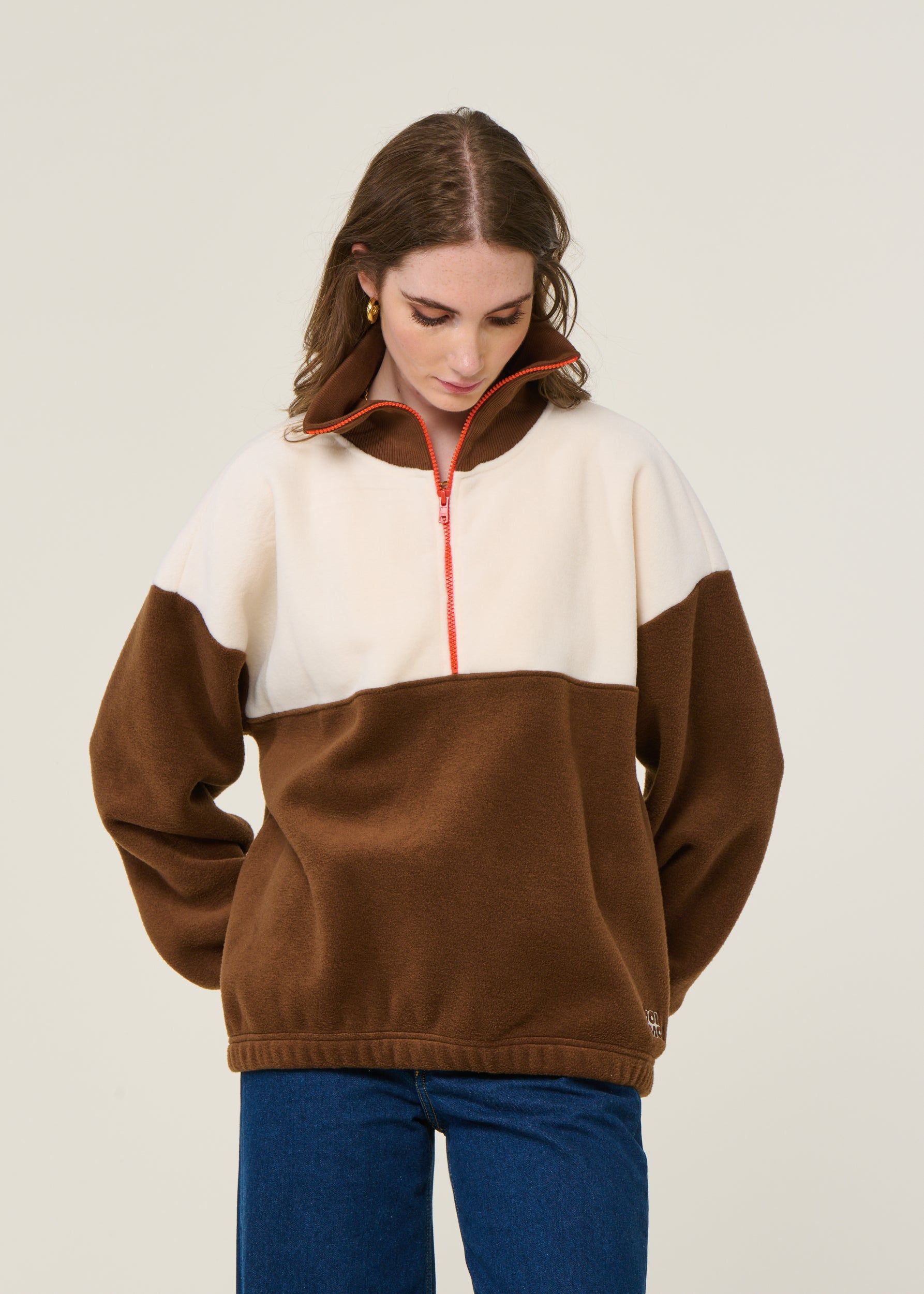Sweat polaire en matière recyclée | écru/chocolat "sven", émoi émoi, photo 1