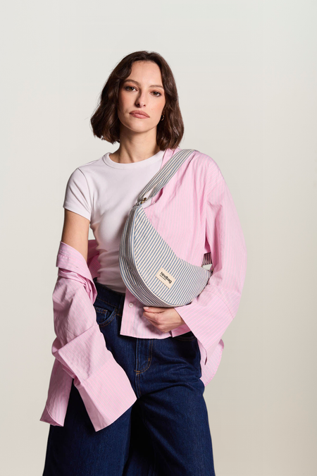 Sac bandoulière en coton bio | rayé "andrea rayure bleu" - Hindbag