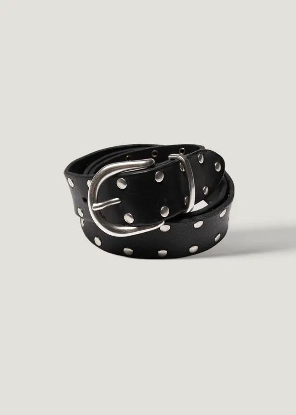 Ceinture cloutée en cuir tannage végétal | noir "Silver studded leather belt - black", Nudie Jeans