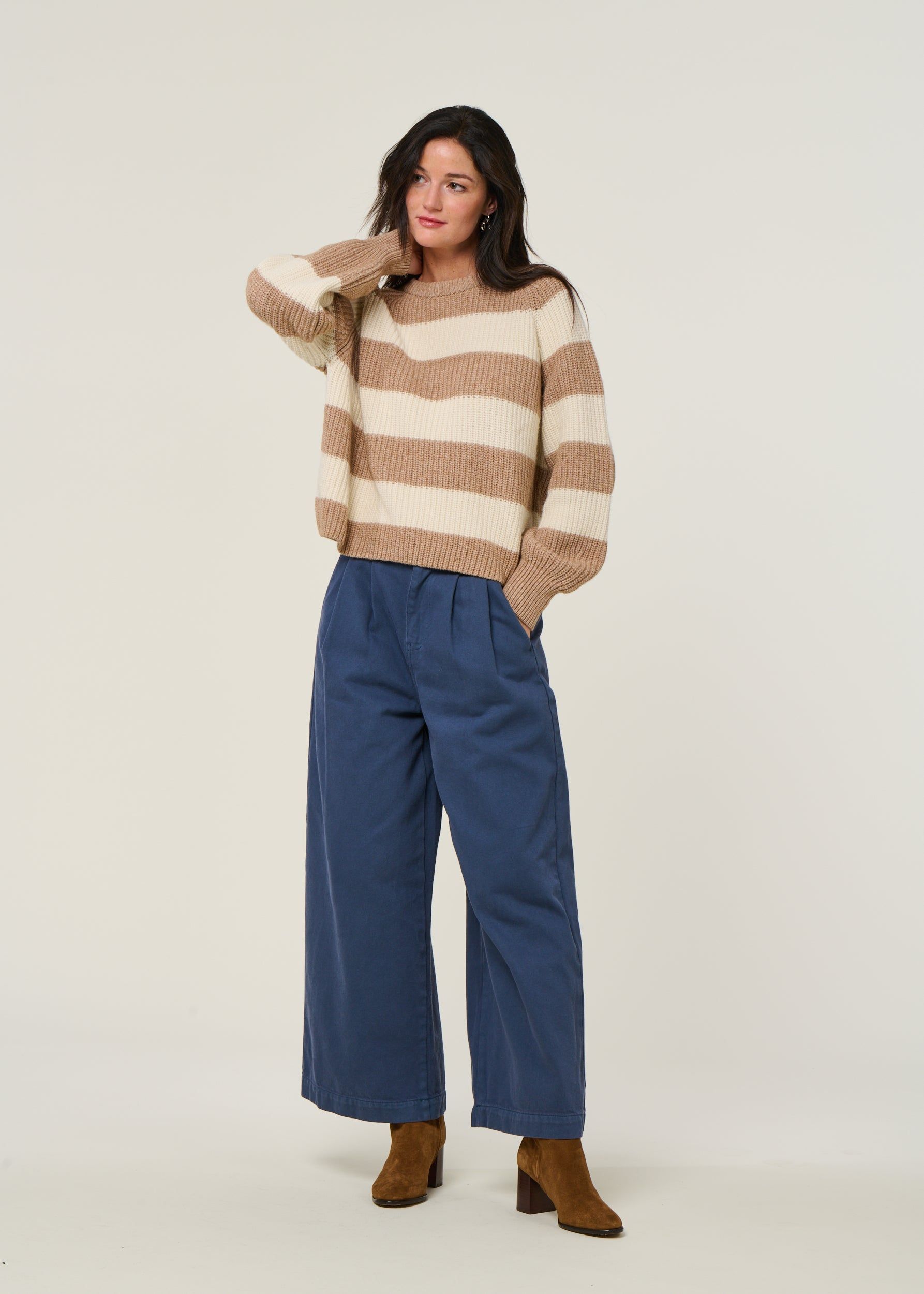 Gestreifter Pullover aus Wolle und Bio-Baumwolle | Beige "kaagi stripes - camel melange", Armedangels, Foto 4