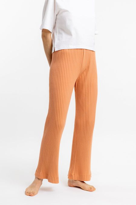 Pantalon côtelé orange en coton bio - ribbed lounge pant melon