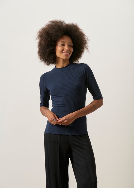 T-shirt côtelé en tencel | bleu "nina nightfall" - Jan'n June
