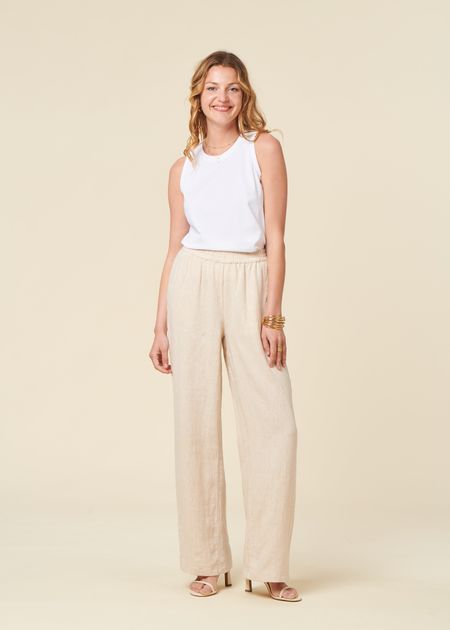 Pantalon ample en lin bio | écru "posey wide mid-rise linen pants light feather gray" - Knowledge Cotton Apparel