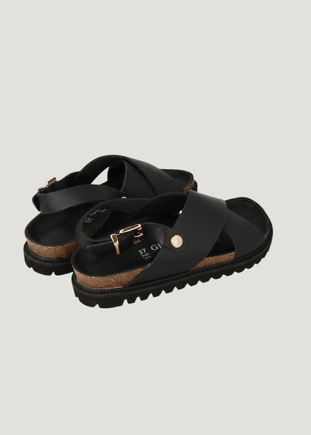 Sandales en cuir certifié | noir "melen embossed leather dark" new, Genuins, photo 2