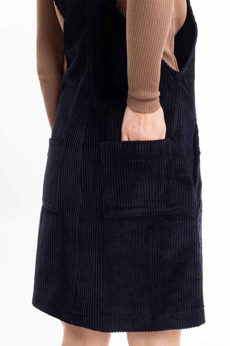 Robe salopette noire en coton bio - dungaree corduroy dress black, Rotholz, photo 4