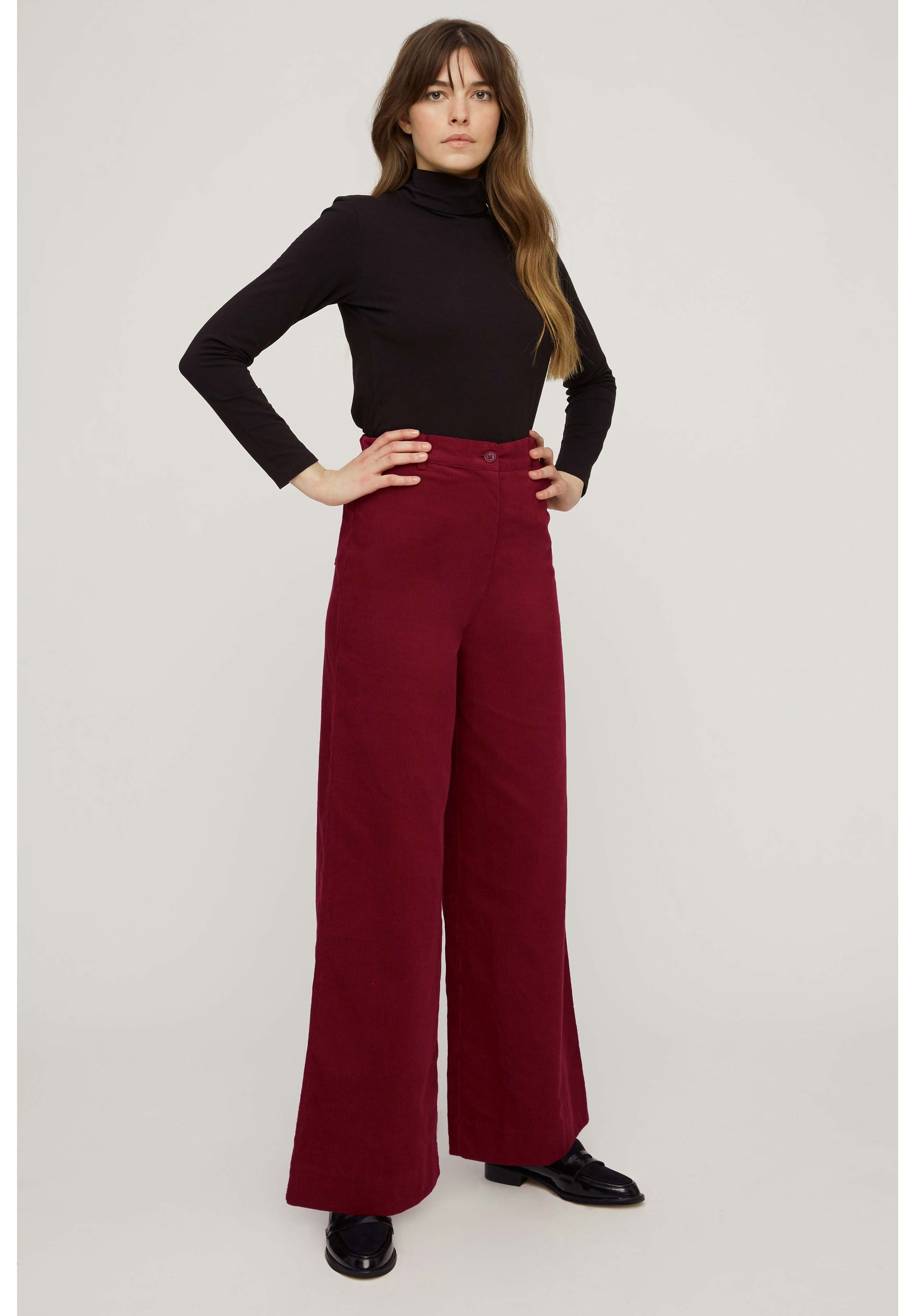 Pantalon large rouge velours en coton bio - noelle, People Tree, photo 2
