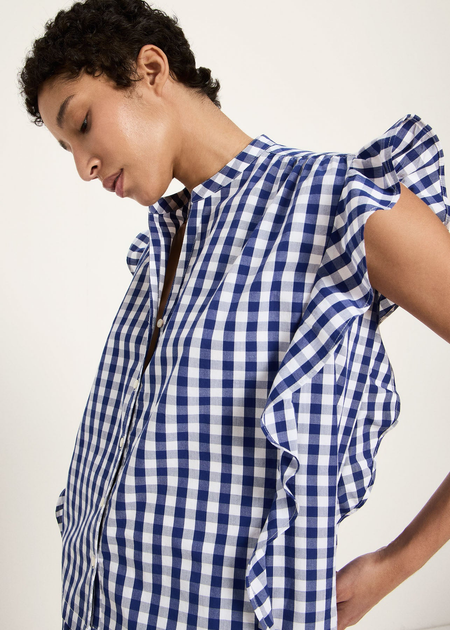 Blouse en coton bio | vichy bleu - Lanius
