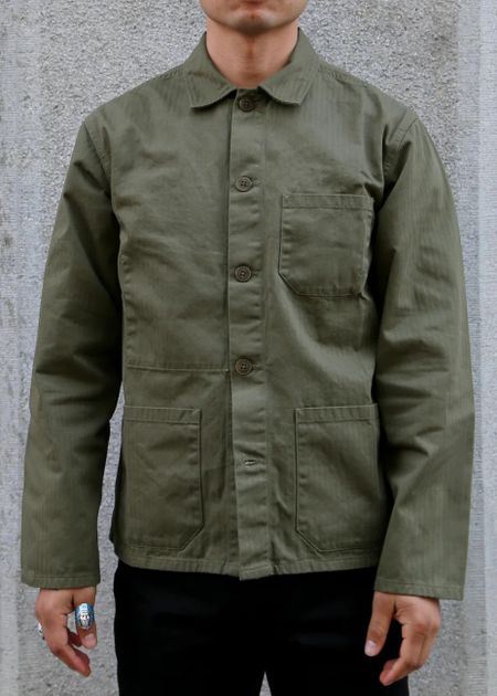 Veste à chevrons en coton bio | kaki "buddy herringbone chore jacket olive"