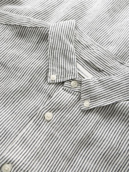 Chemise en lin bio | rayé "regular striped linen shirt total eclipse", Knowledge Cotton Apparel, photo 5