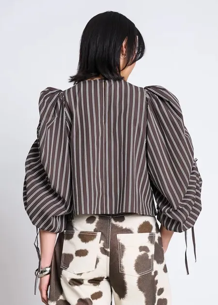 Blouse manches bouffantes en coton bio | rayé marron "Nibs - mud striped", Jan'n June, photo 4