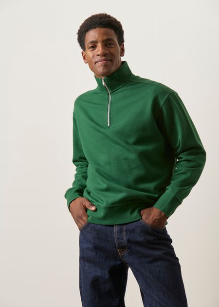 Sweat camionneur col zippé en coton bio | vert forêt - WeDressFair