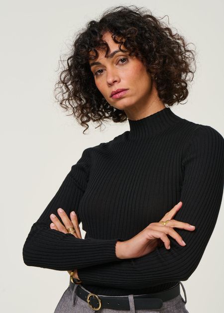 Sous-pull côtelé en coton bio | noir "alaania black" - Armedangels