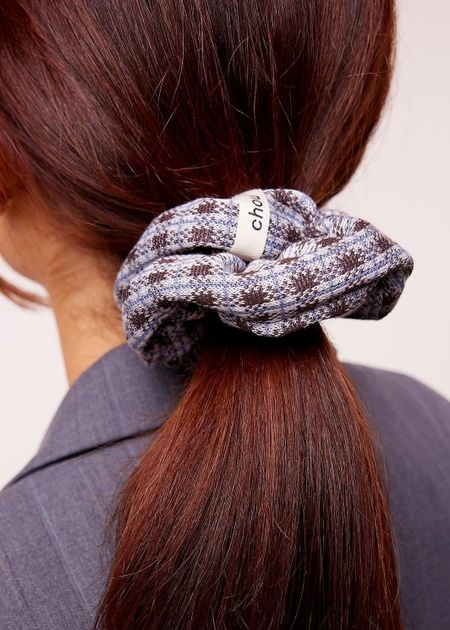 Chouchou upcyclé | marron et bleu