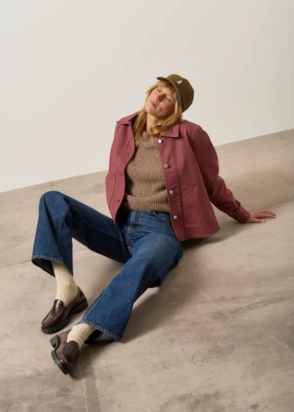 Veste en coton bio | bordeaux "Cropped jacket - washed burgundy", Rotholz
