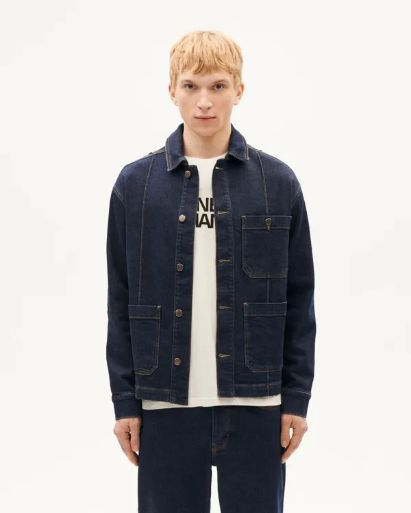 Veste en denim de coton bio | bleu "dark clean denim gus jacket", Thinking Mu