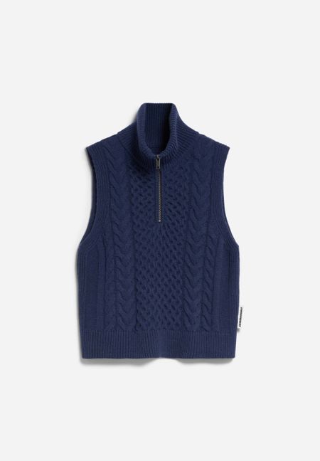 Gilet sans manches en laine bio | bleu "olaiaas cable - deep sea blue"