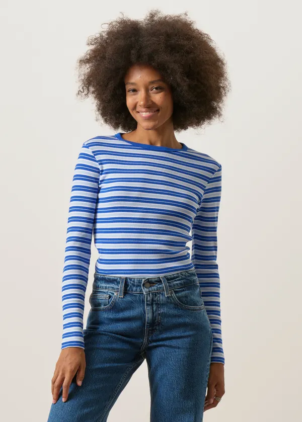 T-shirt manches longues côtelé en coton bio | bleu, WeDressFair