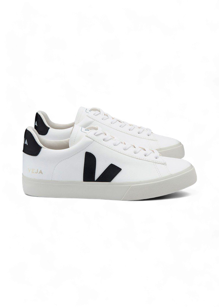 Baskets basses en cuir certifié | blanc et noir "camp leather white black" - Veja