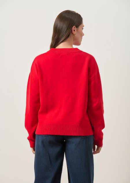 Pull interlock col v en coton bio | rouge - rouge, WeDressFair, photo 5