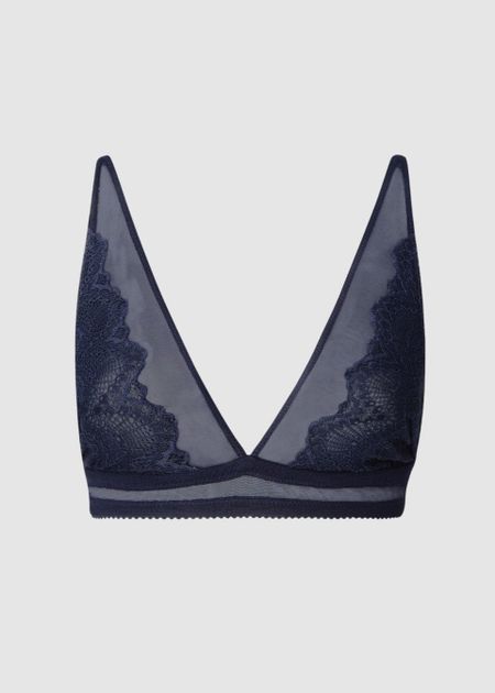 Soutien-gorge en polyamide recyclé | bleu "lace mesh plunge bralette - navy"