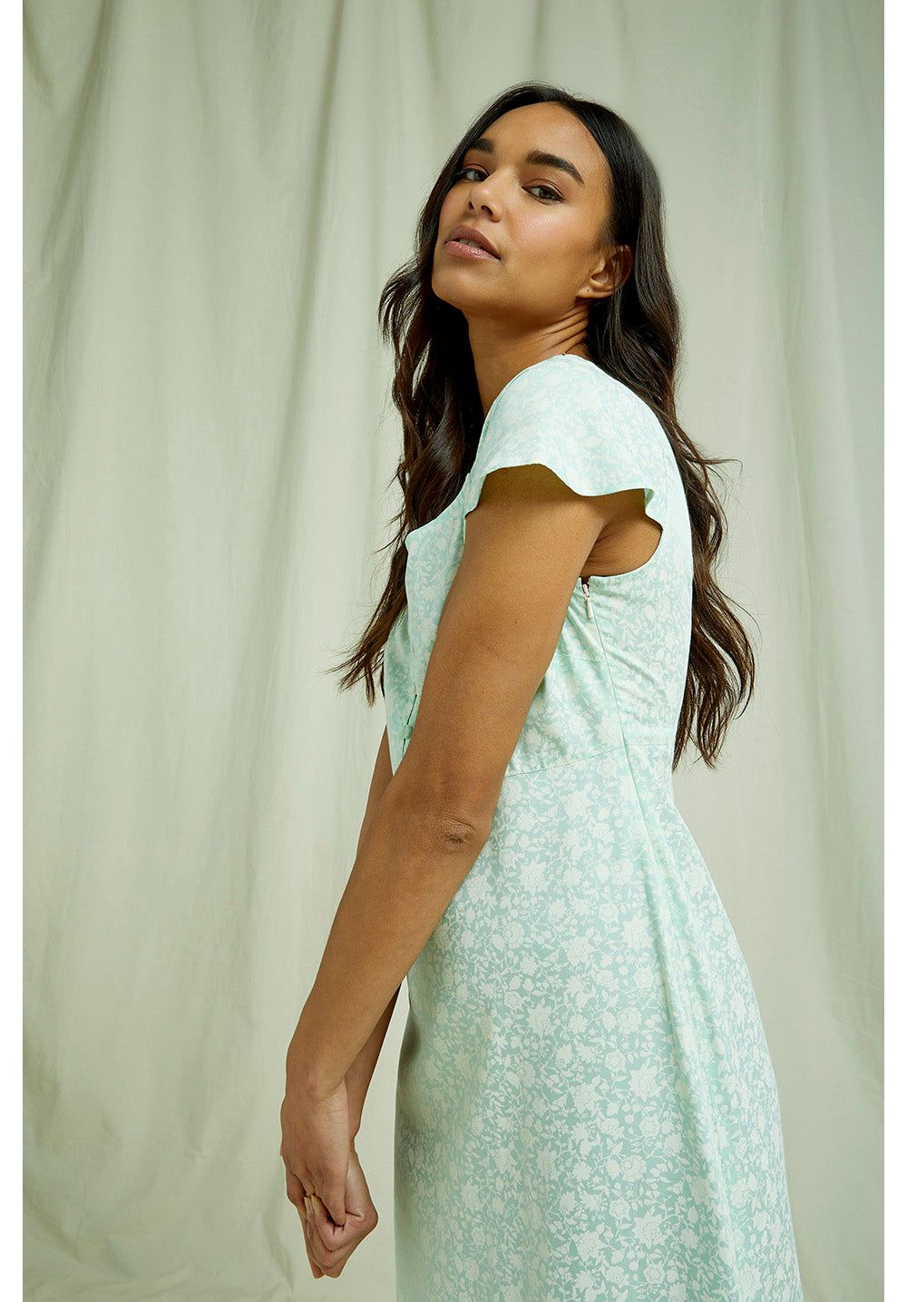 Robe longue vert menthe fleurie en tencel - pippa, People Tree, photo 3