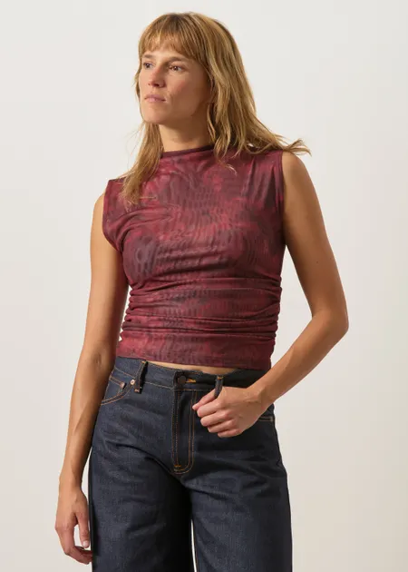 Top sans manches col haut en polyester recyclé, Jan'n June