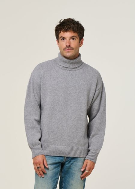 Pull col roulé en laine mérinos recyclée | gris "merino wool turtleneck heather grey"