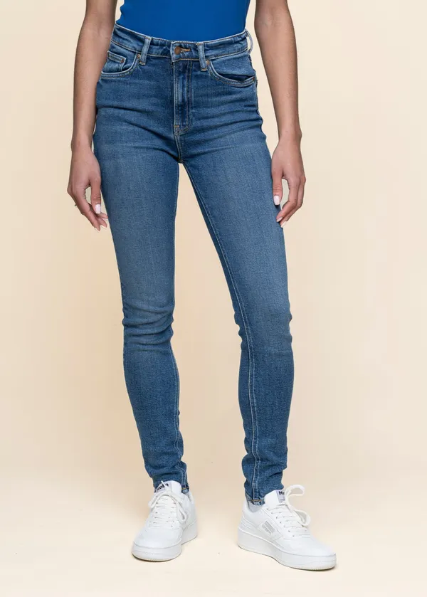 Jean skinny taille haute en coton bio | bleu "hightop tilde blue reality", Nudie Jeans