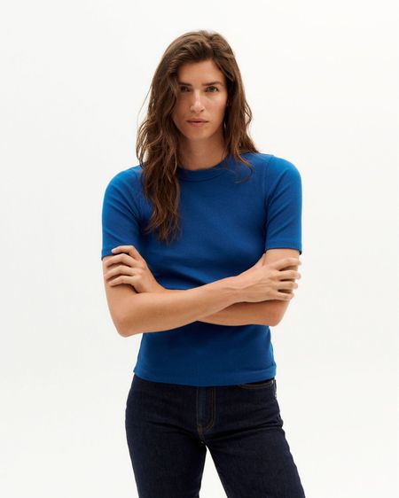 T-shirt côtelé bleu klein en coton bio - blue klein dakota top