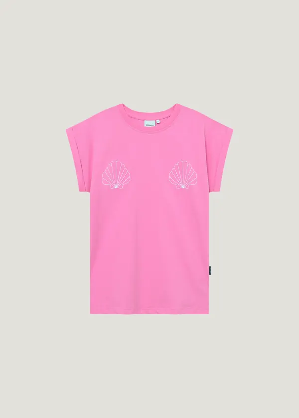 T-shirt brodé en coton bio | rose "t-shirt visby sea shells emb moonlite pink - moonlite mauve", Dedicated