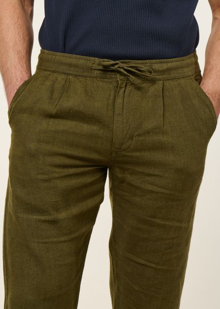 Pantalon en lin bio | vert olive "loose linen pant burned olive" - Knowledge Cotton Apparel