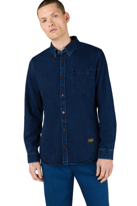 Chemise jean en coton bio et recyclé | bleu "enda pocket - dark denim"