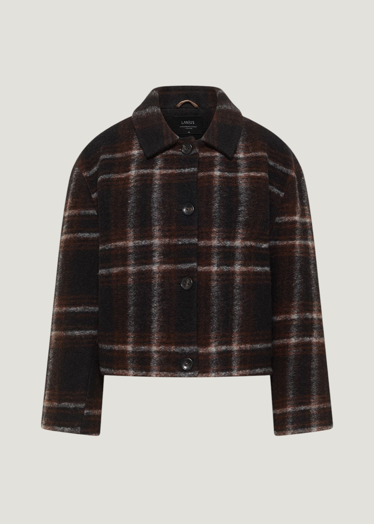 Veste à carreaux en laine et coton bio | multicolor "karo jacke - black / brown multicolour", Lanius, photo 6