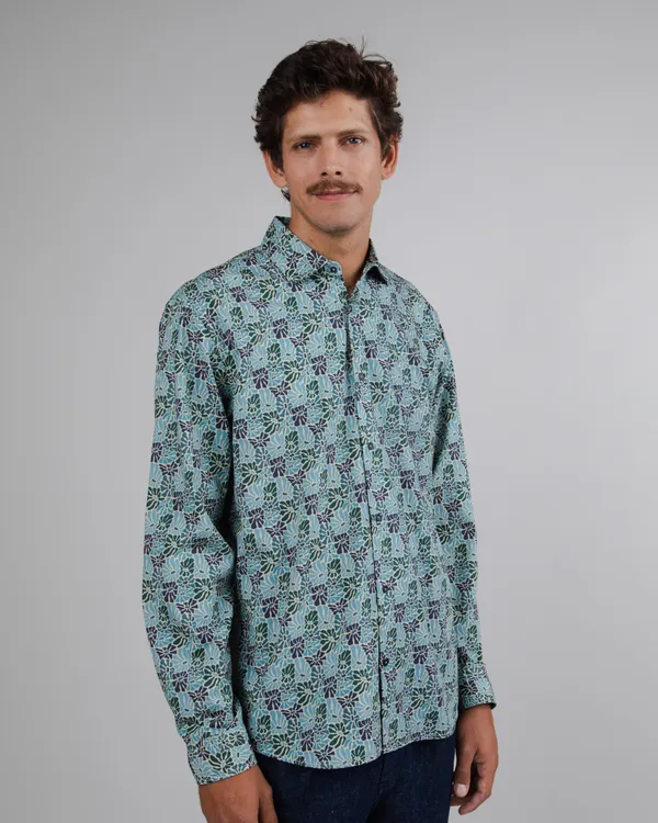 Chemise à motifs en coton bio | bleu "spring regular shirt beige", Brava Fabrics