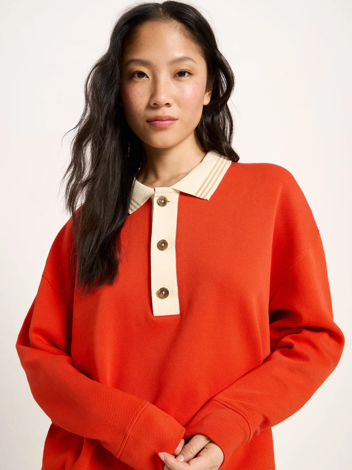 Sweat polo oversize en coton bio et matière recyclée | rouge, Lanius, photo 1