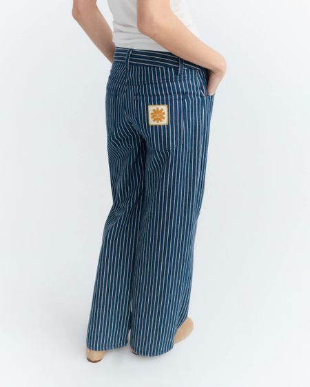 Pantalon large en coton bio | rayé "railway stripes kettan pants" - Thinking Mu